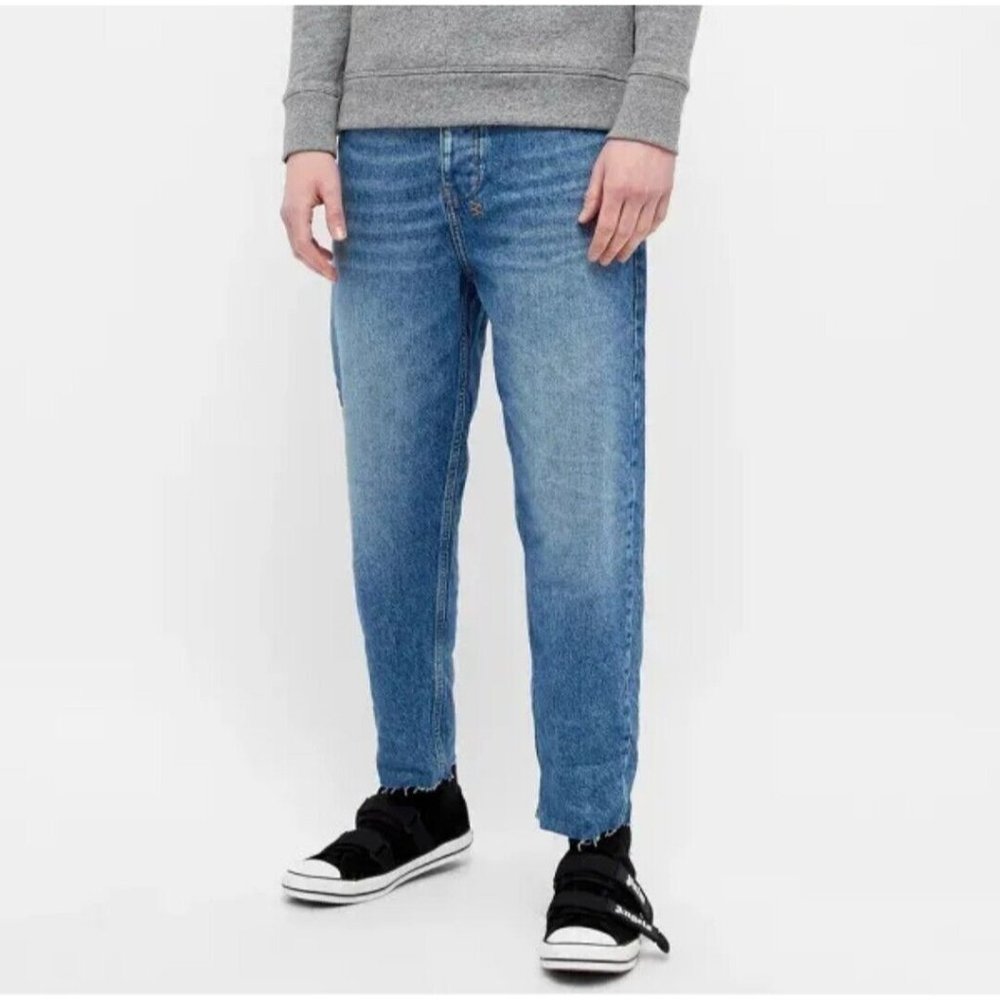 Ksubi Bullet Cropped Blazed Jeans Blue Frayed Relaxed Men's Size 29